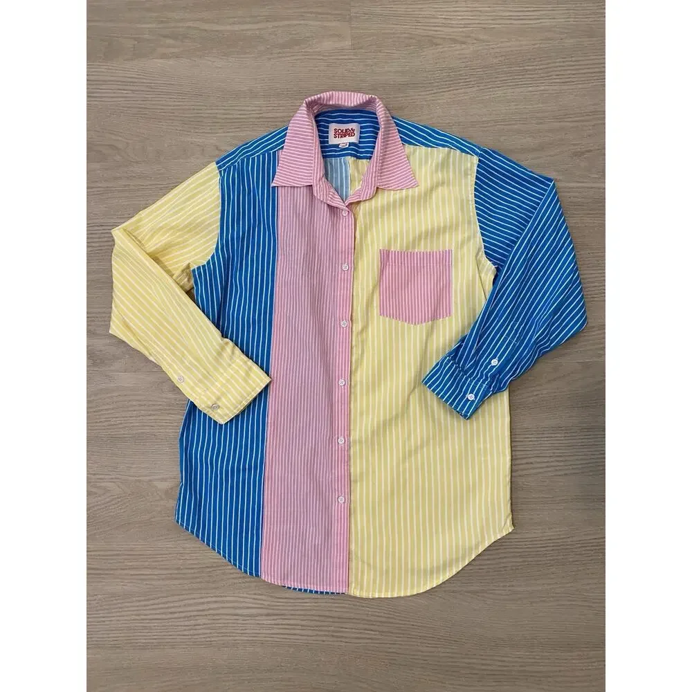 Solid & Striped Oxford Tunic Shirt Coverup XS Colorblock Stripe Beach Resort - Picture 5 of 16